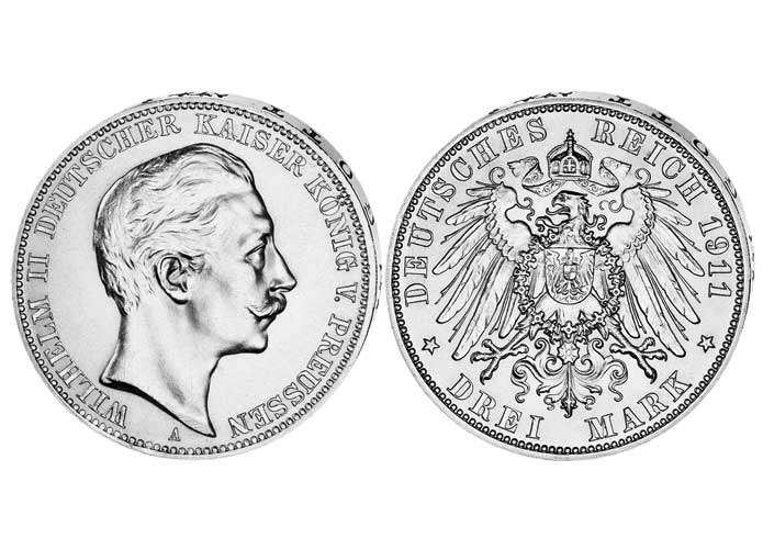 3-Mark-Silbermünze Kaiser Wilhelm II.
