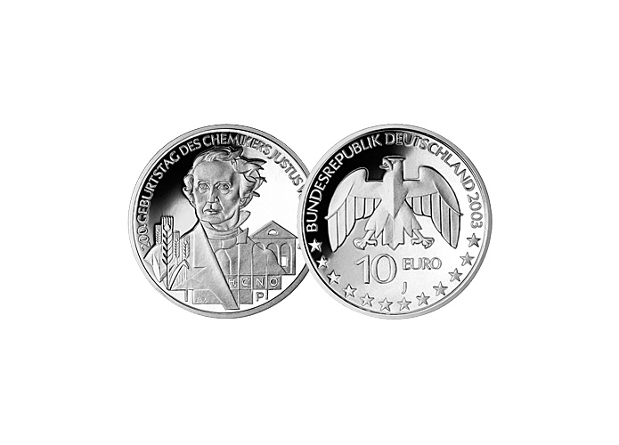 10-Euro-Mnze: Mnze Justus Liebig; 2003 (Spiegelglanz)