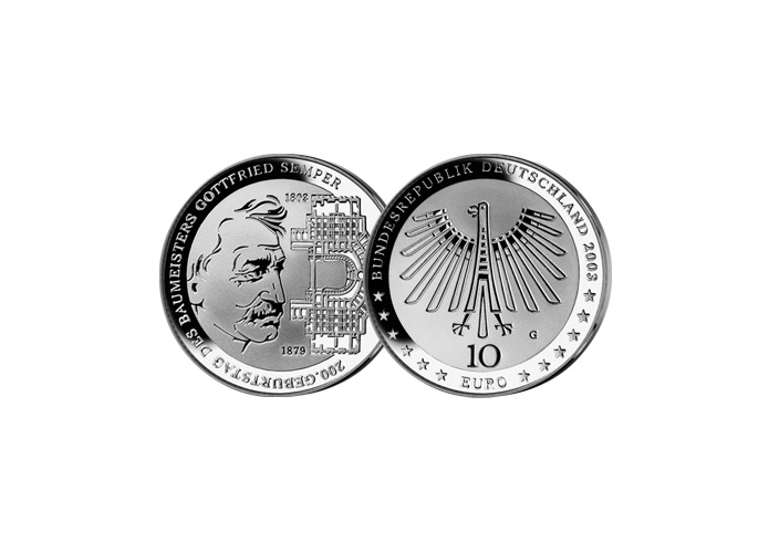 10-Euro-Mnze: Gottfried Semper ;2003 (Spiegelglanz)
