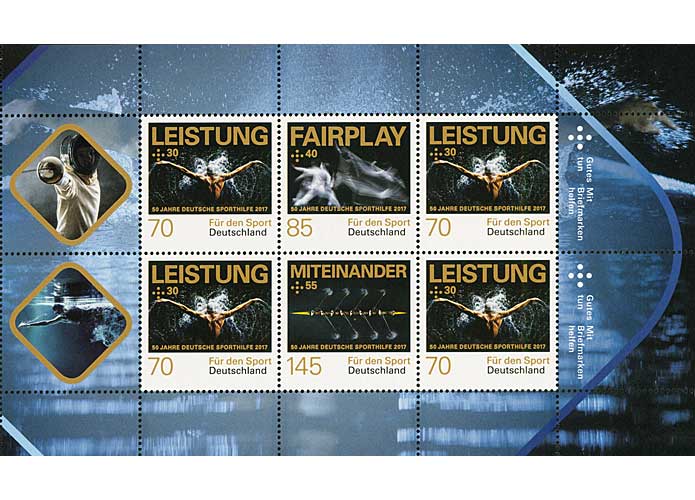 Serie "Fr den Sport" 2017 (4x 0,70+0,30 EUR / 1x 0,85+0,40 EUR / 1x 1,45+0,55 EUR), Sechserbogen