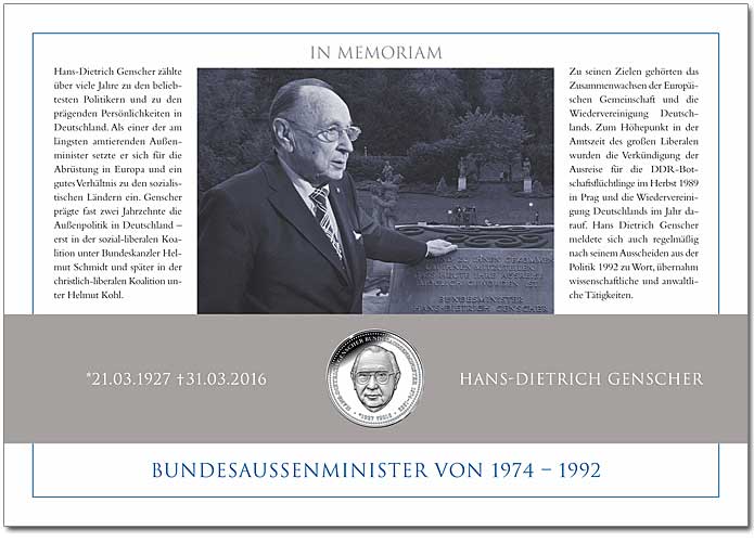 Medaillenbrief "Hans-Dietrich Genscher"