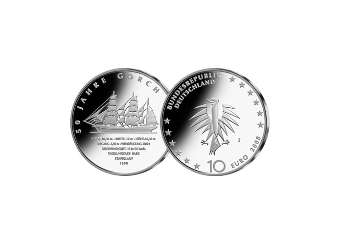 10 Euro 50 Jahre Gorch Fock, 2008 (Stempelglanz)