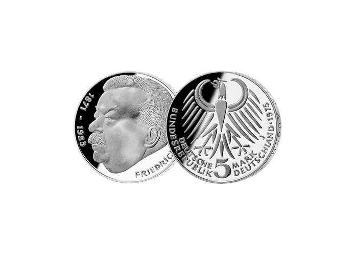5 DM Mnze: "50. Todestag von Friedrich Ebert"; 1975(Stempelglanz)