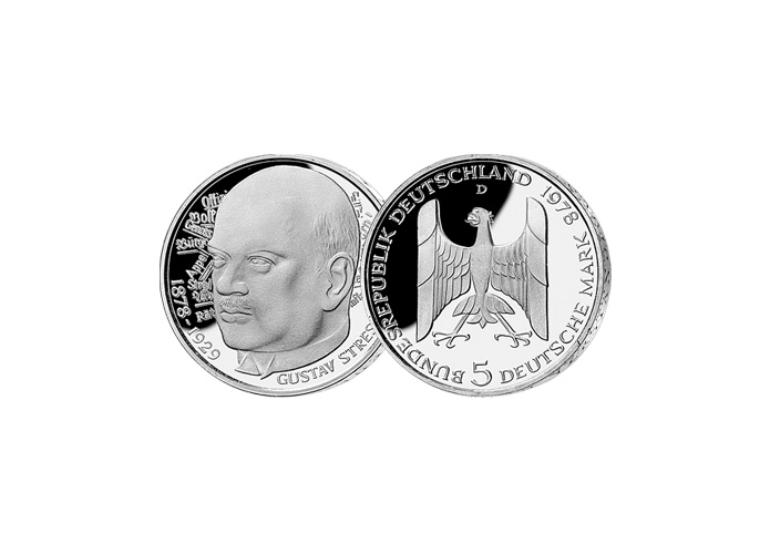 5 DM Mnze: "100. Geburtstag von Gustav Stresemann", 1978 (Stempelglanz)