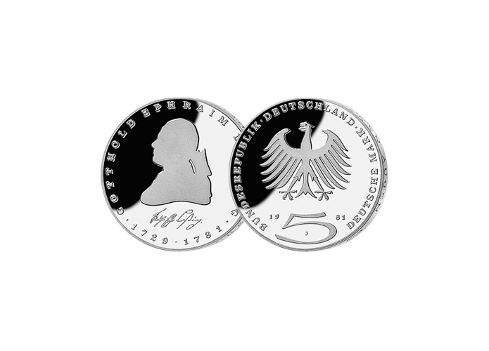 5 DM Mnze: "200. Todestag Gotthold Ephraim Lessing", 1980 (Stempelglanz)