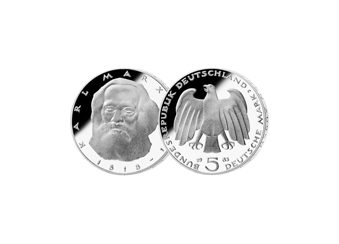 5 DM Mnze: "100. Todestag von Karl Marx", 1983(Stempelglanz)