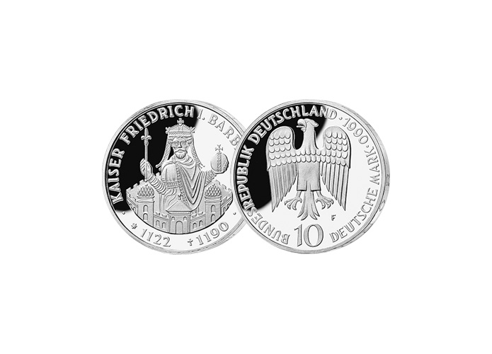 10 DM Mnze: "800. Todestag von Kaiser Friedrich I. Barbarossa", 1990 (Stempelglanz)
