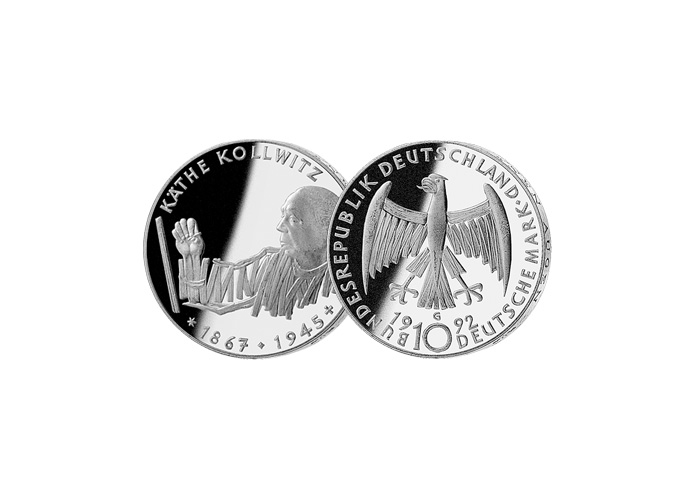 10 DM Mnze: "125. Geburtstag Kthe Kollwitz", 1992 (Stempelglanz)