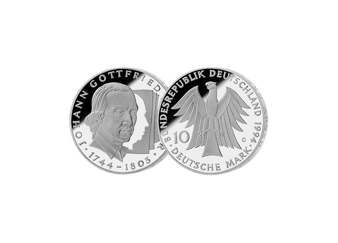 10 DM Mnze: "250. Geburtstag von Johann Gottfried Herder", 1994 (Stempelglanz)