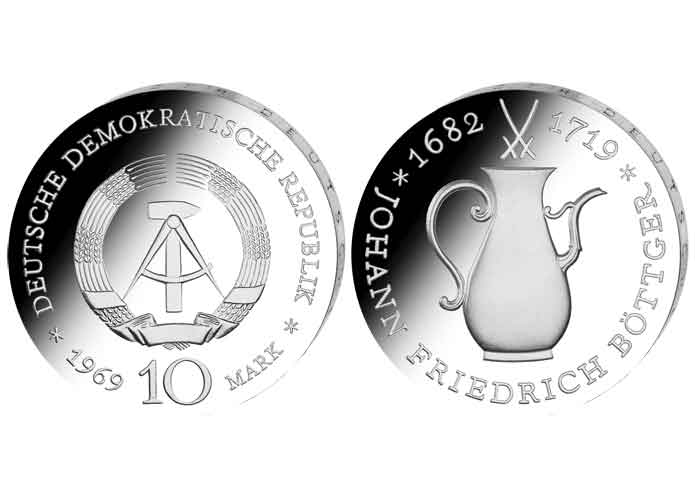DDR Mnze: 10 Mark "250. Todestag Johann Friedrich Bttger", 1969 (Vorzglich/Stempelglanz)