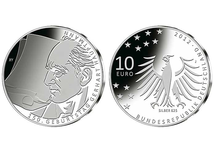 10 Euro "150. Geburtstag Gerhart Hauptmann" 2012 (Spiegelglanz)