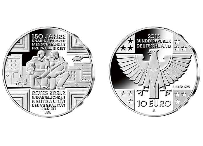 10 Euro "150 Jahre Rotes Kreuz" (Spiegelglanz)