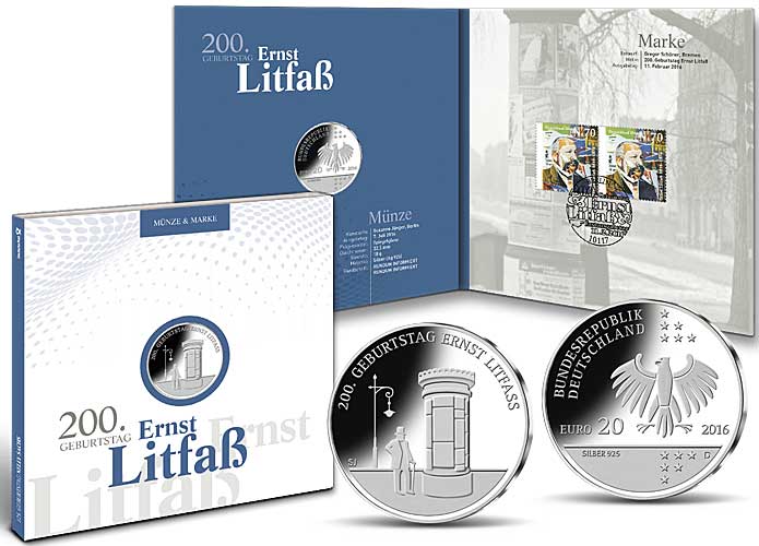Numisfolder Mnze & Marke: "200. Geburtstag Ernst Litfa"