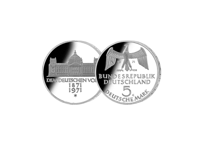 5 DM Mnze: "100 Jahrestag der Grndung des Deutschen Reiches", 1971 (Spiegelglanz)