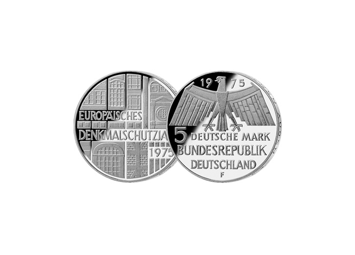 5 DM Mnze: "Europisches Denkmalschutzjahr 1975", (Spiegelglanz)
