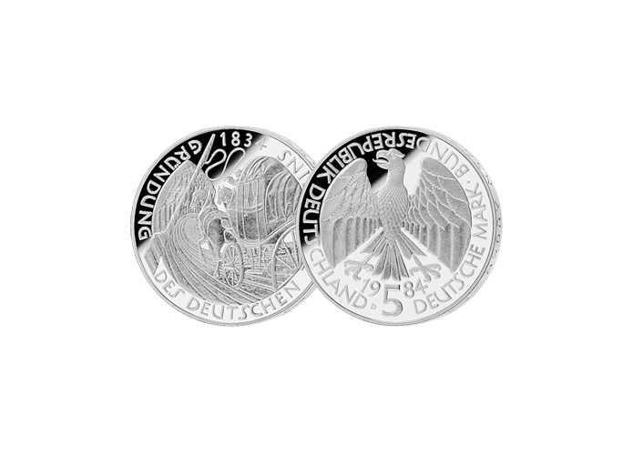 5 DM Mnze: "Grndung des Deutschen Zollvereins vor 150 Jahren" , 1984 (Spiegelglanz)