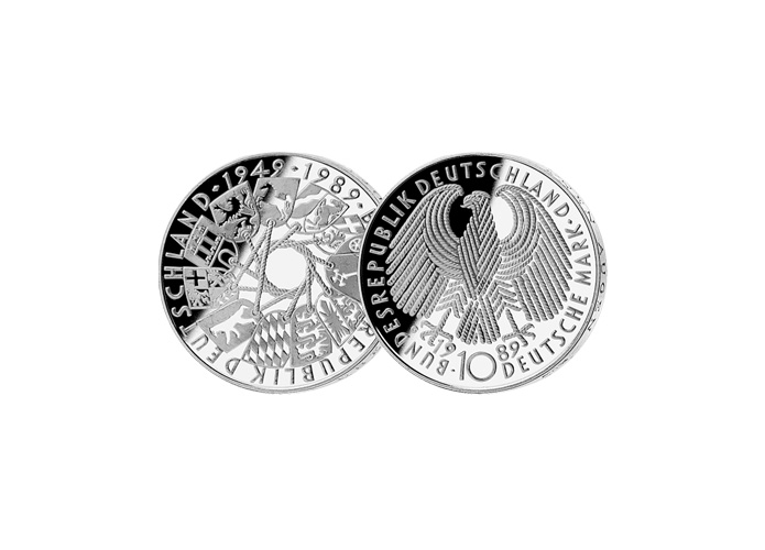 10 DM Mnze: "40 Jahre Bundesrepublik Deutschland", 1989 (Spiegelglanz)