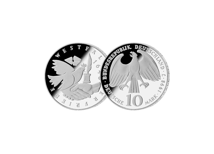 10 DM Mnze: "350. Jahrestag des Westflischen Friedens", 1998 (Spiegelglanz)