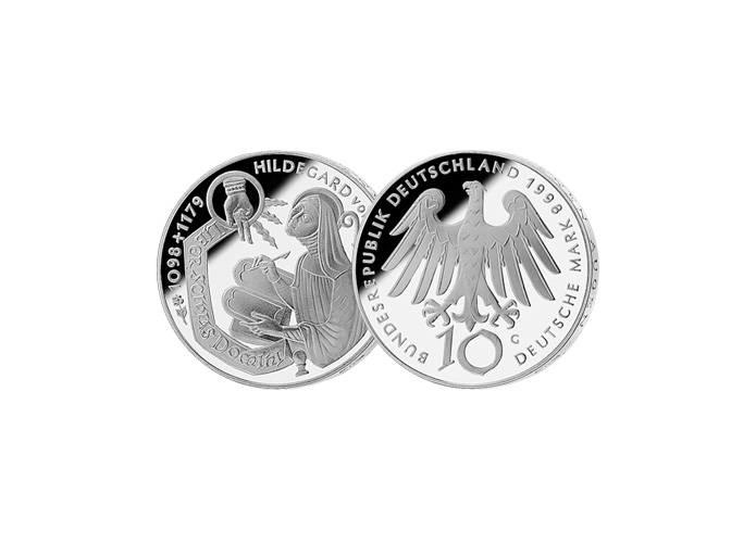 10 DM Mnze: "900. Geburtstag von Hildegard von Bingen", 1998 (Spiegelglanz)