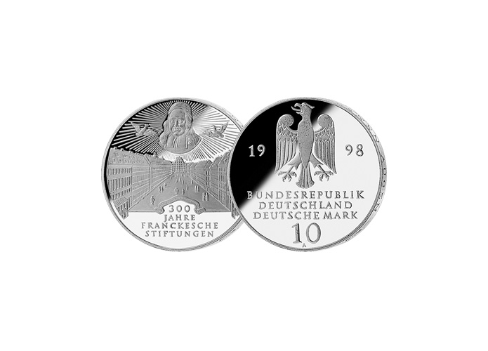 10 DM Mnze: "300jhriges Bestehen der Frankeschen Stiftungen zu Halle", 1998 (Spiegelglanz)