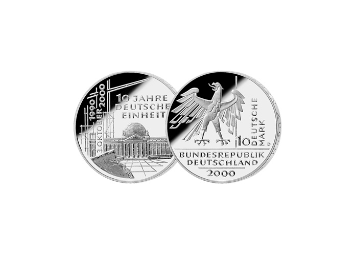 10 DM Mnze: "10. Jahrestag der Deutschen Einheit", 2000 (Spiegelglanz)