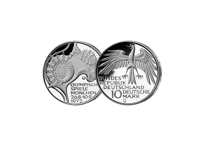 4 x 10 DM Mnze: "Olympische Spiele 1972 in Mnchen -Olympiastadion", 1972 (Spiegelglanz)