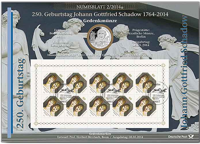 Numisblatt: "250. Geburtstag Johann Gottfried Schadow"