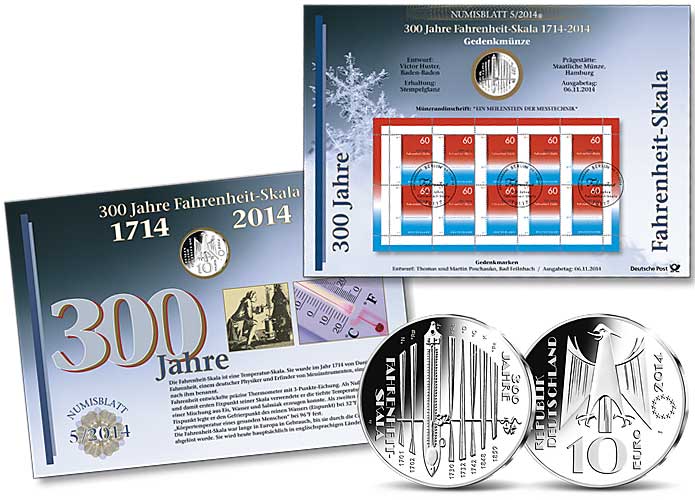 Numisblatt: "300 Jahre Fahrenheit-Skala"