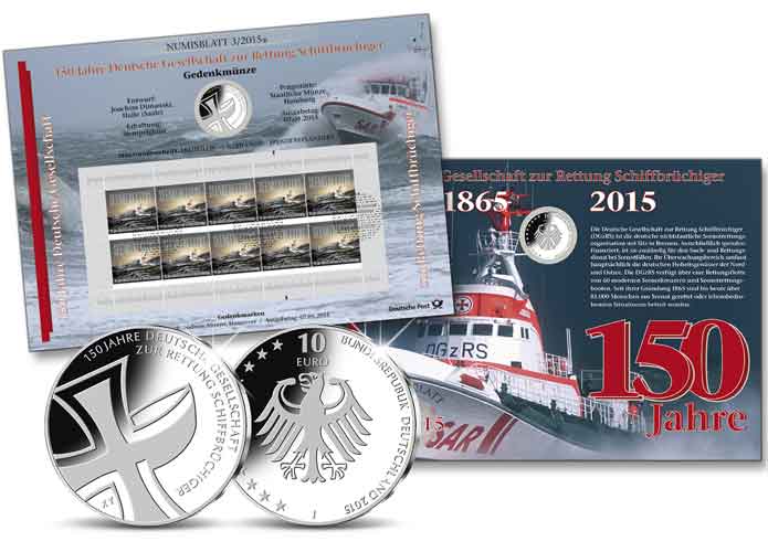 Numisblatt: "150 Jahre Deutsche Gesellschaft zur Rettung Schiffbrchiger"