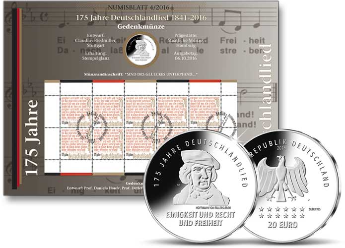 Numisblatt: "175 Jahre Deutschlandlied"