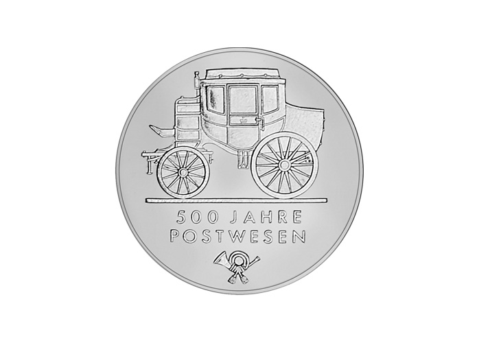 DDR Mnze: 5 Mark "500 Jahre Postwesen", 1990 (Vorzglich/Stempelglanz)