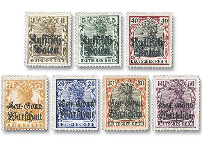 Deutsche Besatzungsausgaben 1914/1918, Deutsche Post in Polen "Germania"-Freimarken