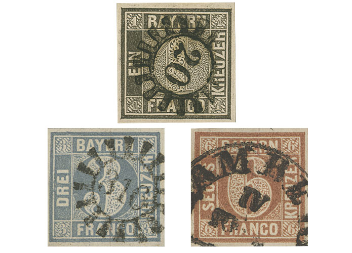 Altdeutschland, Bayern "Die drei ersten deutschen Briefmarken"