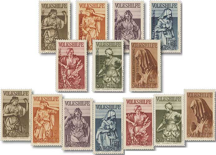 Saargebiet, Volkshilfe-Ausgaben mit und ohne Aufdruck "Volksabstimmung 1935", Set