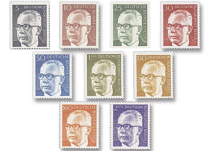 Bund, Berlin, Alle Briefmarken der Freimarkenserie "Bundesprsident Heinemann"