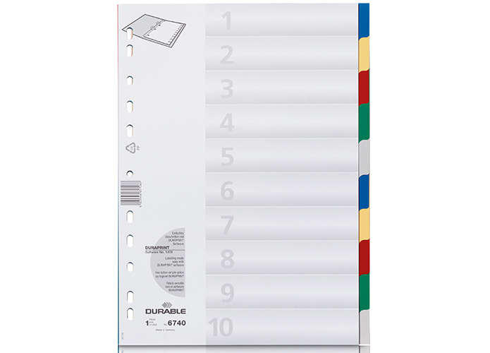 Durable Kunststoff-Register DIN A4 mit farbigen Taben, 10-teilig