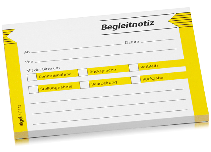 Sigel Begleitnotiz (Haftnotiz)