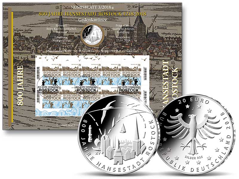 Numisblatt: "800 Jahre Hansestadt Rostock"